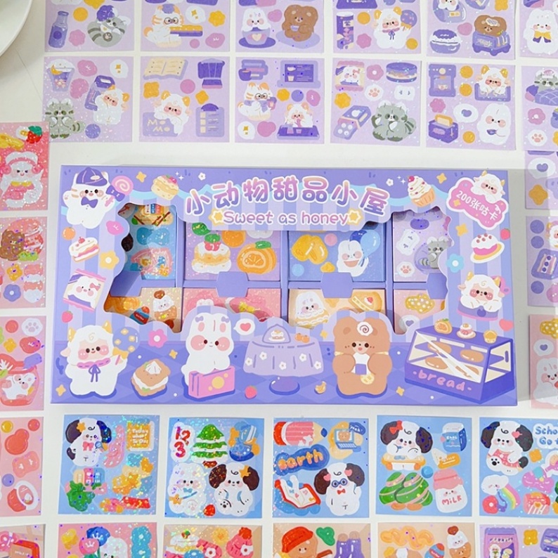 Hộp 200 Nhãn Dán Tự Trang Trí Sổ Tay Chống Nước Họa Tiết Hoạt Hình MOMO Dễ Thương Sáng Tạo DIY