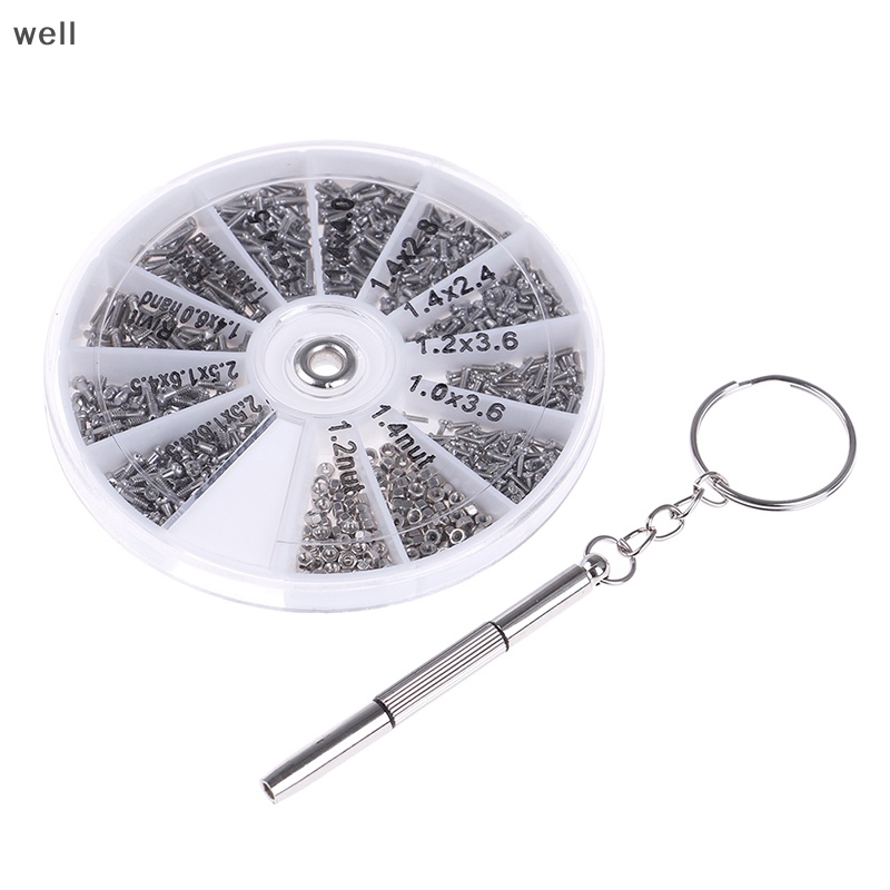 600 cái ốc vít nhỏ Nut + Tuốc nơ vít đồng hồ kính mắt kính sửa chữa công cụ thiết lập mới [RIL]