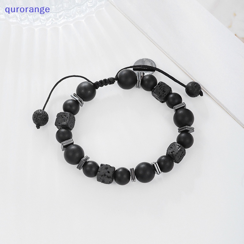 Vòng Tay Chuỗi Hạt Đá Đen Núi Lửa Mặt Vuông Màu Đen Thời Trang Cho Nam