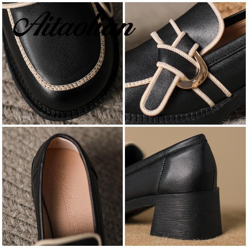 Giày Cao Gót 4.5cm Da Mềm Mũi Tròn Phong Cách Retro Anh Quốc