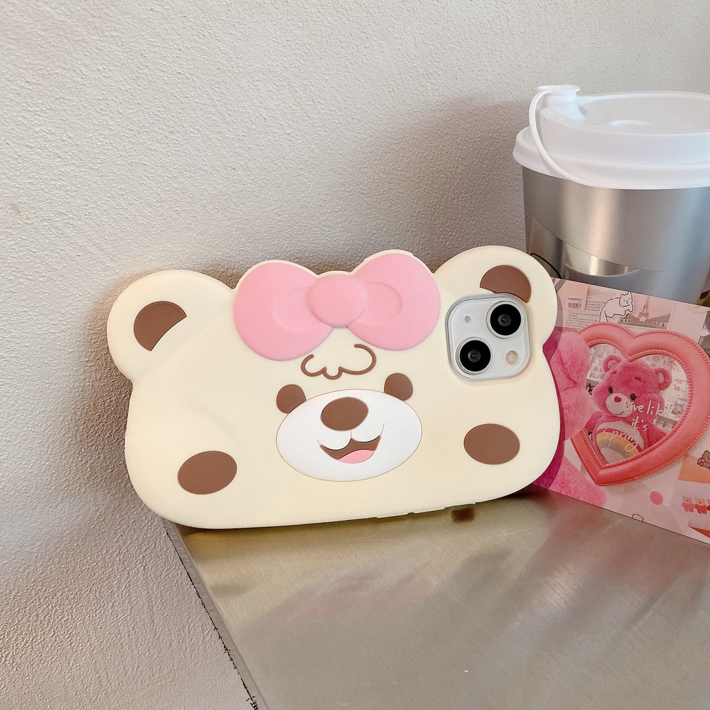 Ốp Điện Thoại Silicon TPU Mềm Hình Gấu 3D Sáng Tạo Bảo Vệ Toàn Diện Chống Rơi Cho iPhone 14 13 12 11 PRO MAX