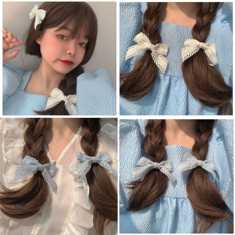 Set 2 Kẹp Tóc Mini Thắt Nơ Phối Ren Dễ Thương Dành Cho Nữ