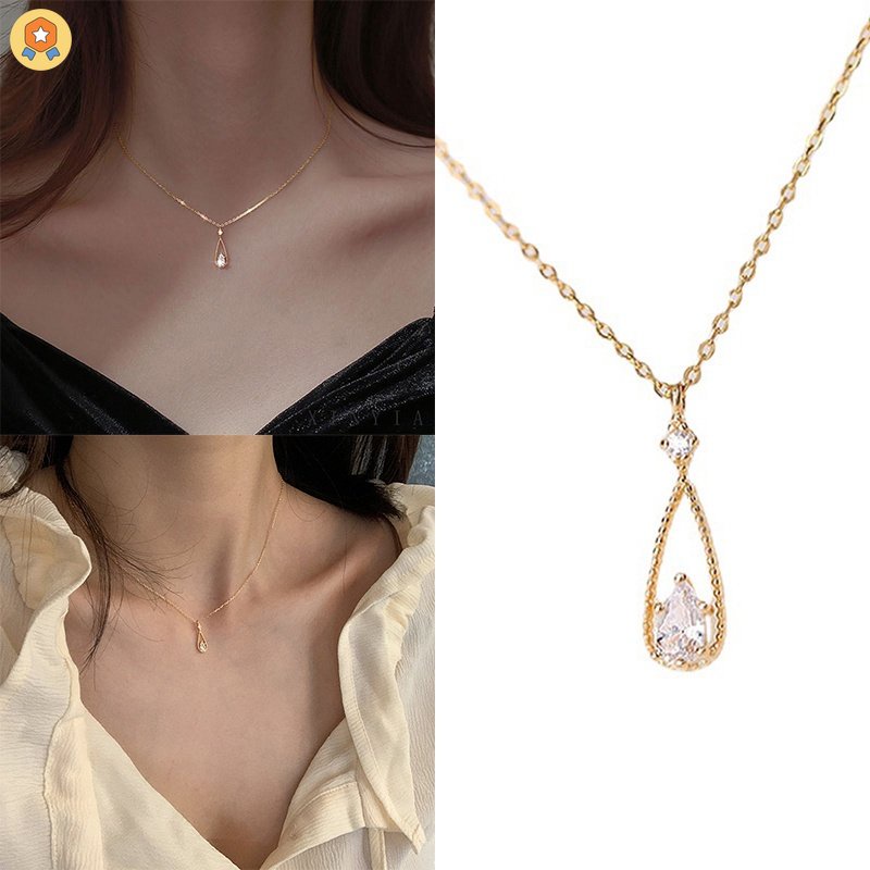 Vòng cổ Đính Đá Zircon Hình Giọt Nước Thiết Kế Đơn Giản Thời Trang HYJP2
