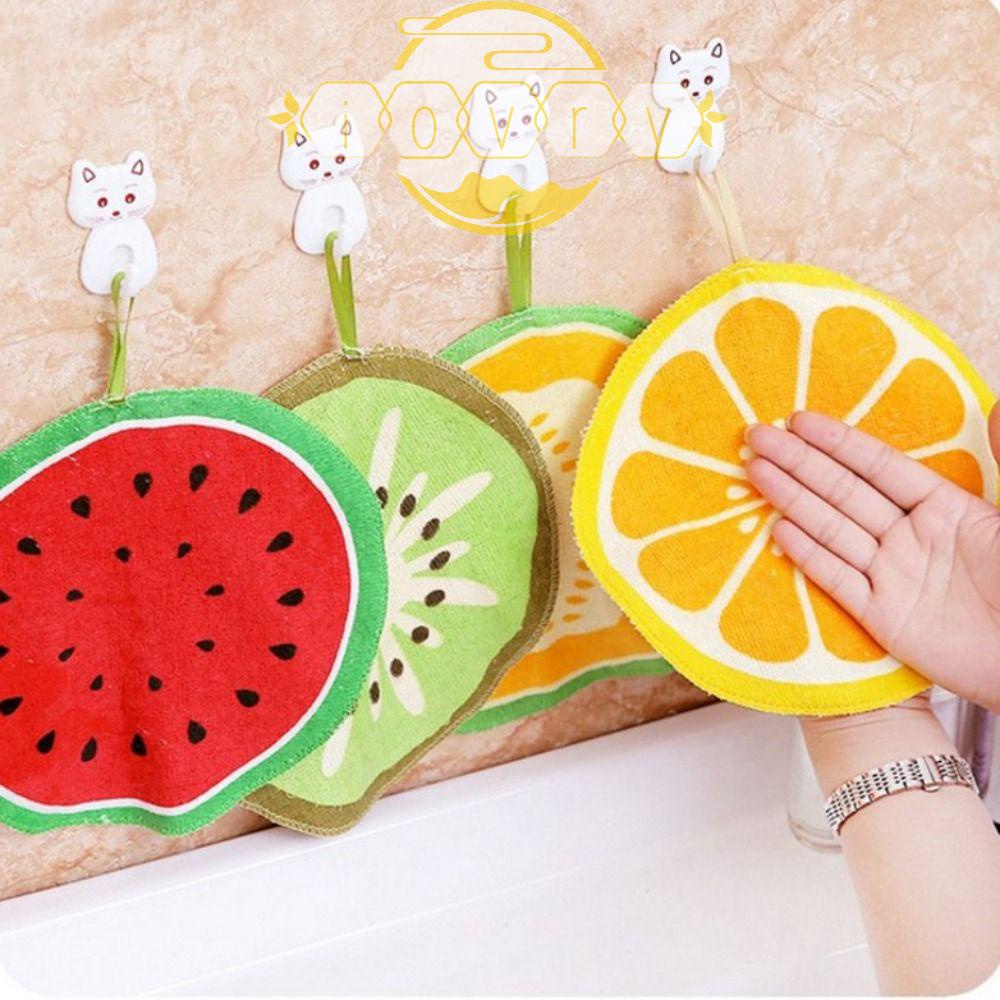 Khăn Lau Chén Dĩa Bằng Sợi Microfiber Mềm Mại Khô Nhanh Bền Họa Tiết Trái Cây Cho Nhà Bếp