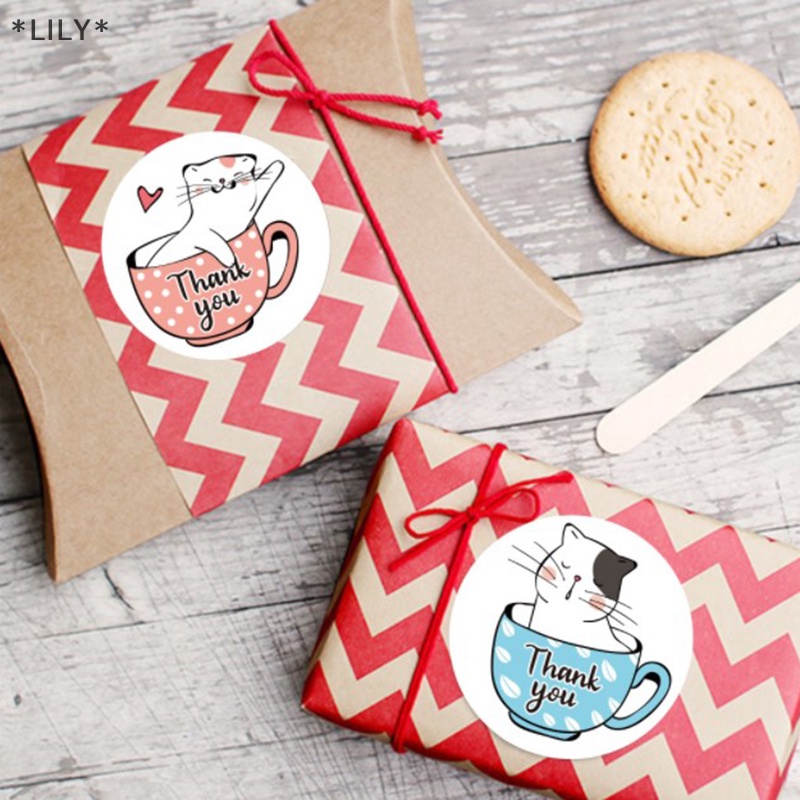Lily 500Pcs Mèo Cảm ơn bạn dán Vòng dính con dấu nhãn cho món quà trang trí uuu