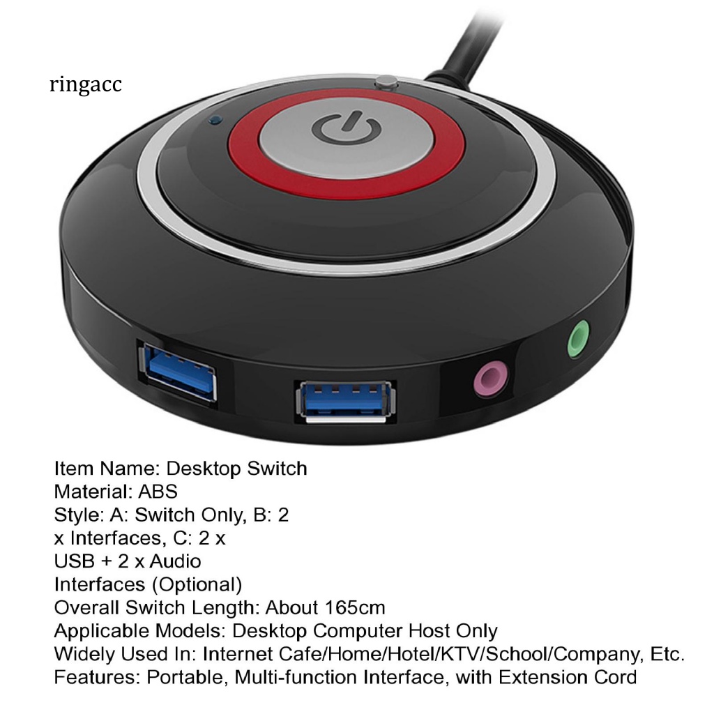 Rga Công Tắc Để Bàn Giao Diện USB Kép Đa Năng Nút Lớn Chống Trộm Với Dây Mở Rộng Nút Nguồn Máy Tính Để Bàn Cho Nhà