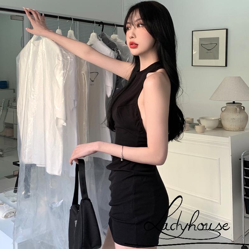 Đầm Ngắn Không Tay Cổ Tròn Hở Lưng Màu Sắc Trơn Thời Trang Mùa Hè Dành Cho Nữ