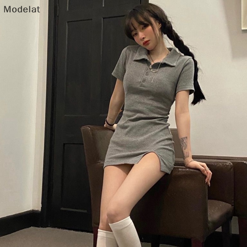 Đầm Mini Tay Ngắn Cài Nút Thời Trang Mùa Hè Quyến Rũ Cho Nữ