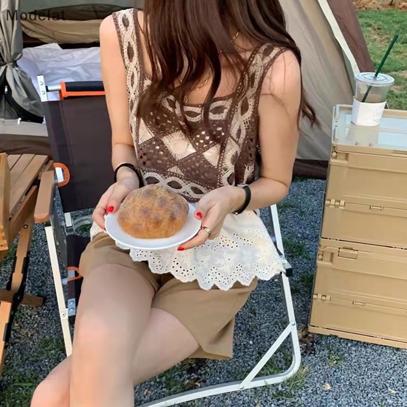 Áo Hai Dây Mùa Hè MFC Thêu Họa Tiết Rỗng Ghép Nối Cổ Điển Cho Nữ WTD