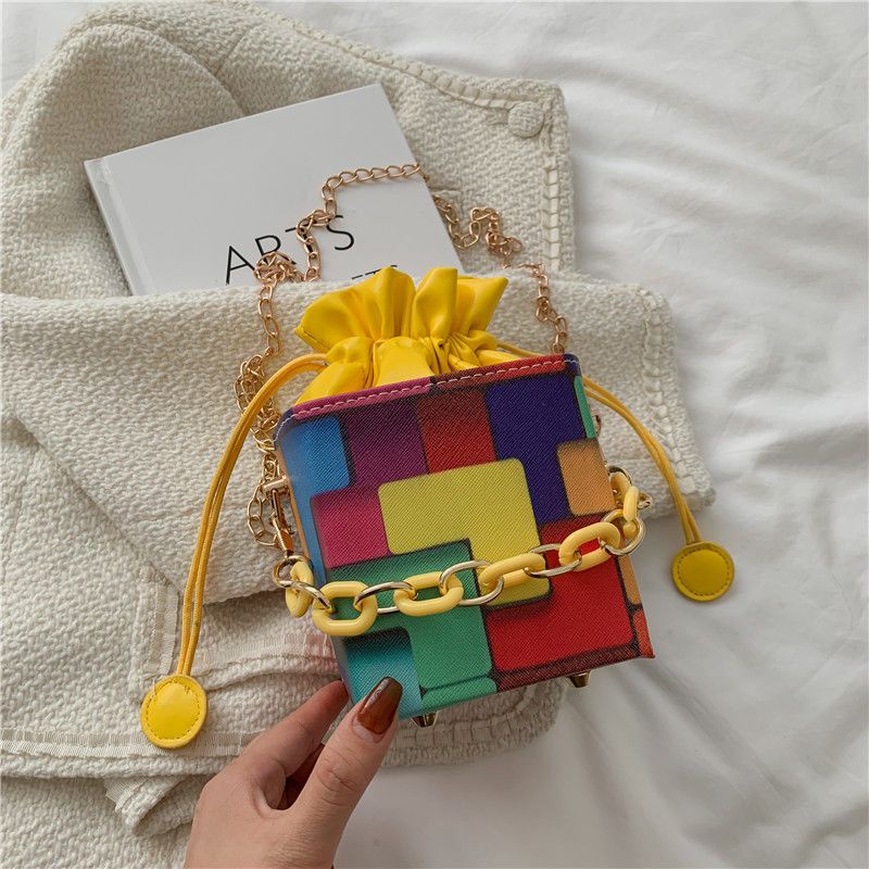 Túi Đeo Chéo Hình Vuông Nhỏ Màu Cầu Vồng Thời Trang Hàn Quốc