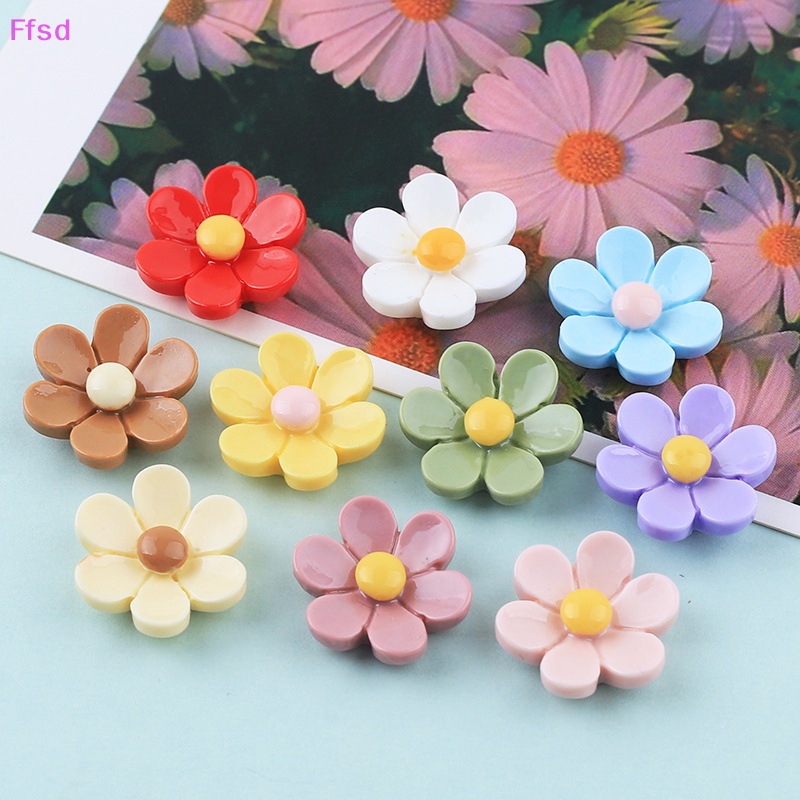 {Ffsd} Set 10 Phụ Kiện Kẹp Tóc Băng Keo Resin Hình Hoa Tươi Sáng DIY Cho Điện Thoại / Tủ Lạnh