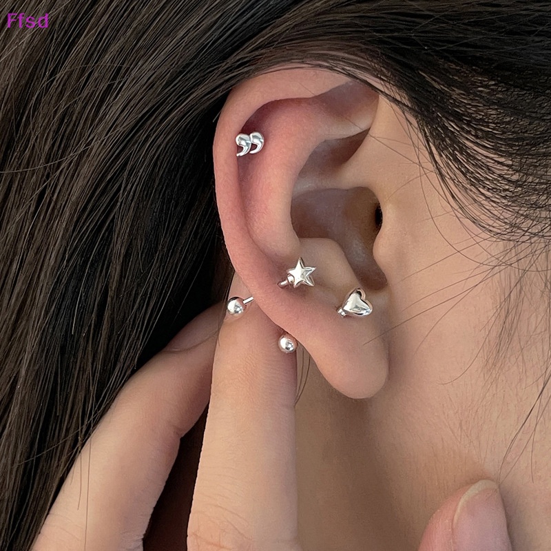 1 Đôi Khuyên Tai Hình Trái Tim / Ngôi Sao / Xương Tai Dạng Xoắn Ốc Cho Nữ