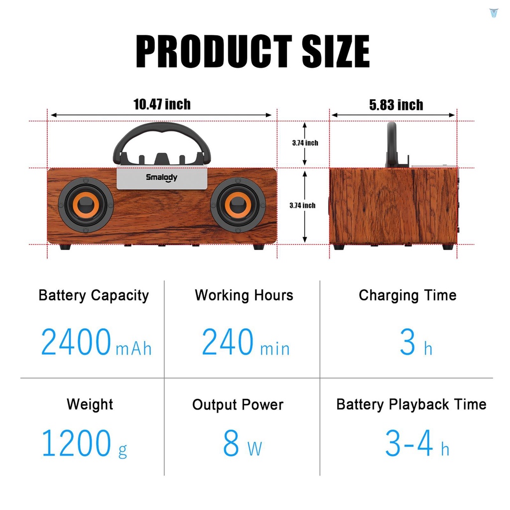 Loa Bluetooth 5.0 Không Dây Âm Thanh Siêu Trầm Và Chống Bụi Bằng Gỗ SMALODY SL-60