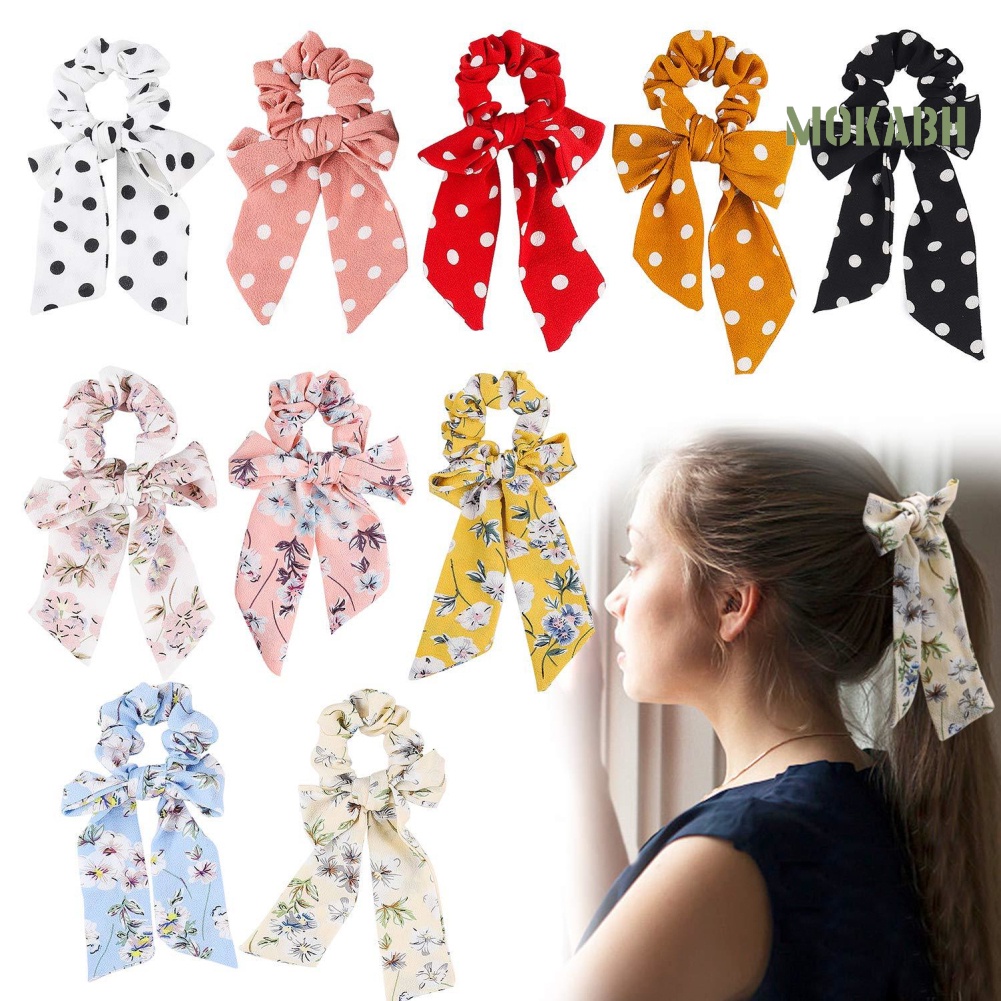 Dây Cột Tóc Đuôi Ngựa Thắt Nơ Họa Tiết Chấm Bi Cho Nữ