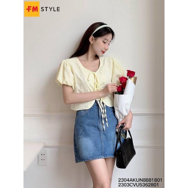 Áo kiểu nữ FM Style dáng croptop cột dây tay phồng phong cách tiểu thư sang chảnh 23042561
