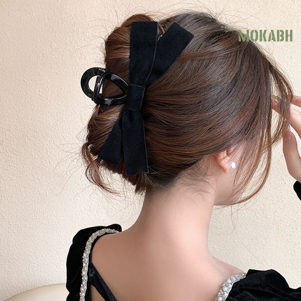 Kẹp Tóc Dạng Nơ Màu Trơn Co Giãn Có Răng Lớn Cho Nữ