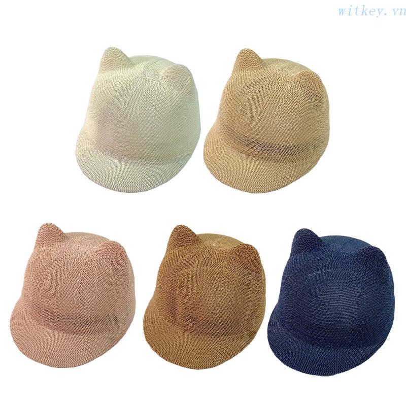 Mũ Rơm Chống Nắng Phối Lưới Đính Tai Dễ Thương Thời Trang Mùa Hè Cho Bé Trai / Gái