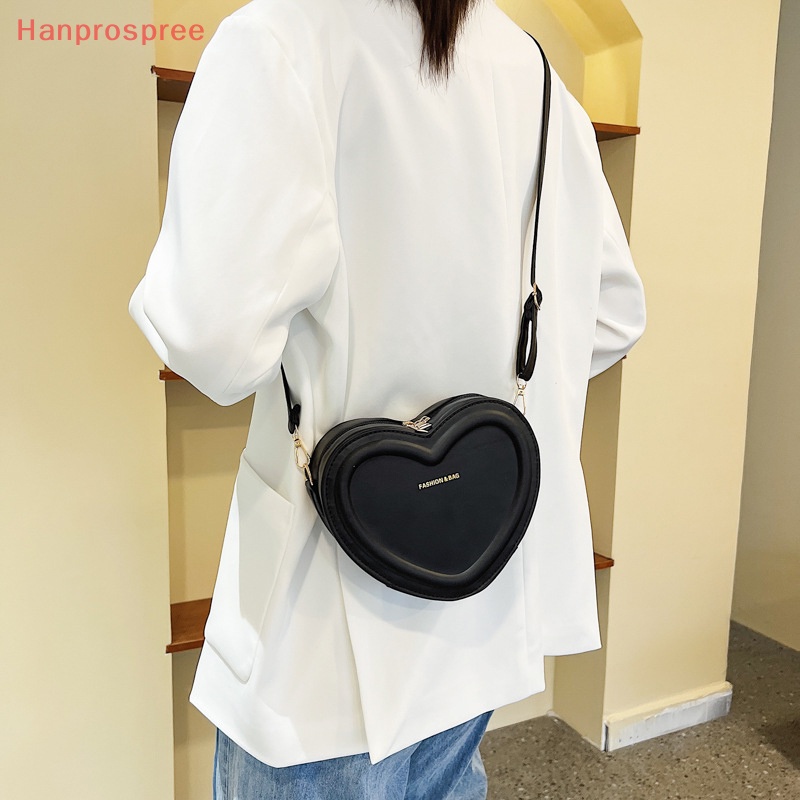 Hanprospree Túi Xách Da PU Màu Trơn Hình Trái Tim Thời Trang Cho Nữ