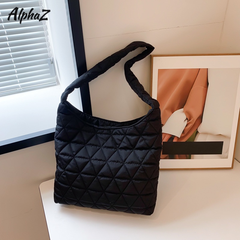 Alphaz Túi Xách tote Chất Liệu Cotton Đính Kim Cương Sức Chứa Lớn Màu Trơn Có Từ Tính Cao Cấp Thời Trang Cho Nữ