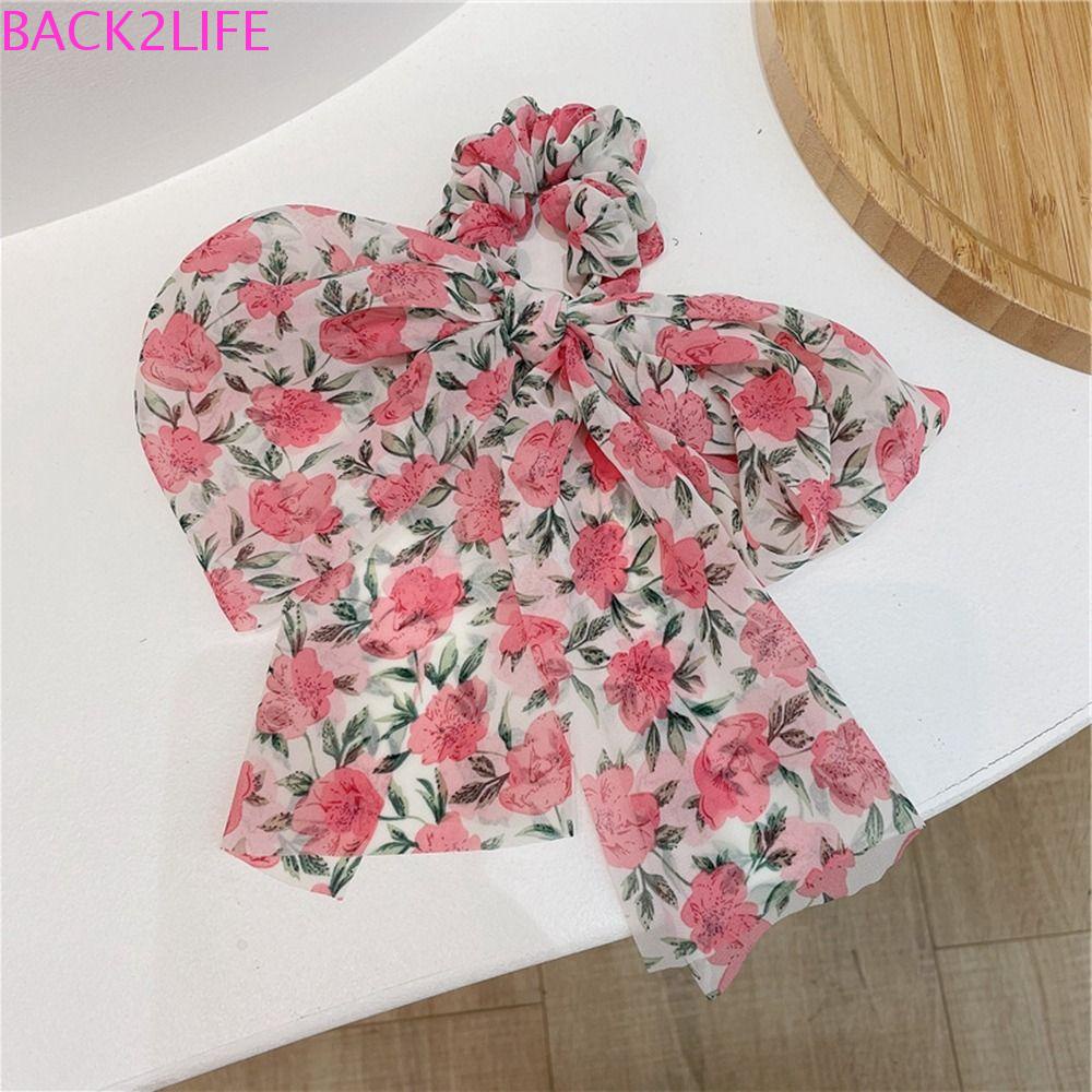 Set 2 Dây Cột Tóc Thắt Nơ In Họa Tiết Hoa Phong Cách Hàn Quốc Cho Nữ