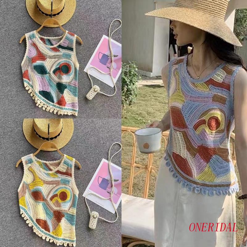 Áo Tanktop Đan Móc Tay Ngắn Thời Trang Dành Cho Nữ