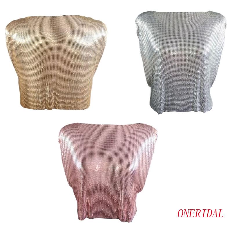 Áo Croptop Sát Nách Dáng Rộng Đính Kim Sa Lấp Lánh Thời Trang Cho Nữ