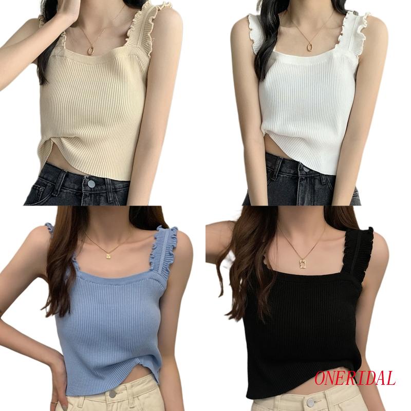 Áo Croptop Cổ Vuông Phối Bèo Thời Trang Mùa Hè Quyến Rũ Cho Nữ