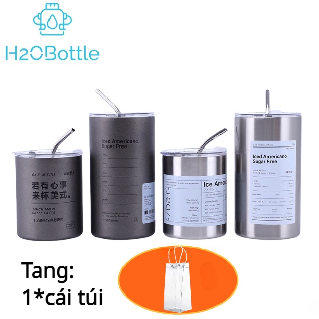 Ly giữ nhiệt cao cấp Iced Americano 300ml & 600ml cốc nước giữ nhiệt thể thao ống hút inox - H2OBottle
