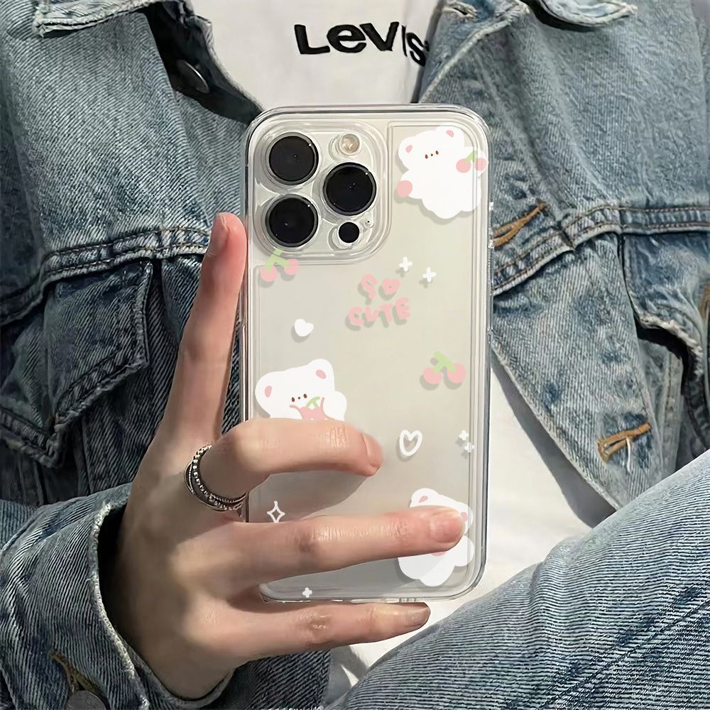 ✅Ốp Điện Thoại Mềm Chống Sốc Hình Gấu Trắng Và Cherry Cho Iphone 13 7814pro 6In 12 max11 plus