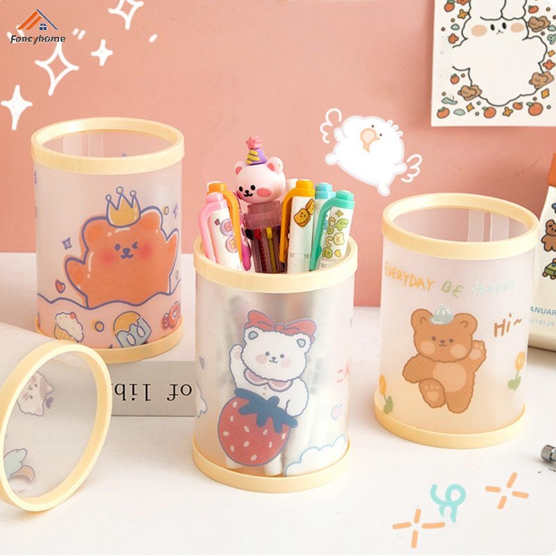 [Hàng mới về] Ống đựng bút cọ trang điểm họa tiết gấu/ thỏ hoạt hình tiện lợi