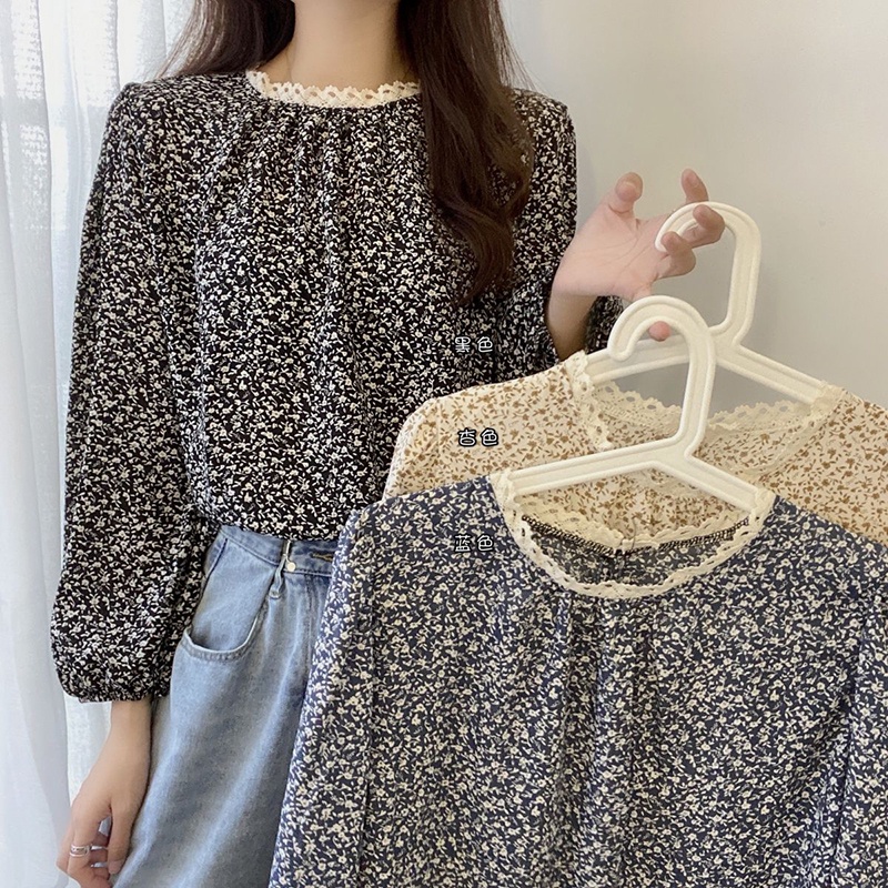 IELGY   Áo Sơ Mi Dài Tay Phối Ren Hoa Phong Cách Pháp Thanh Lịch Dành Cho Nữ