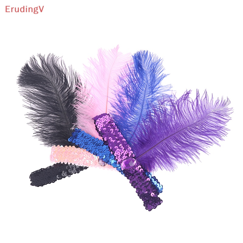 [ErudingV] Băng Đô Lông Vũ Đính Kim Sa Lấp Lánh Phong Cách Vintage Dành Cho Tiệc Hóa Trang [Mới]