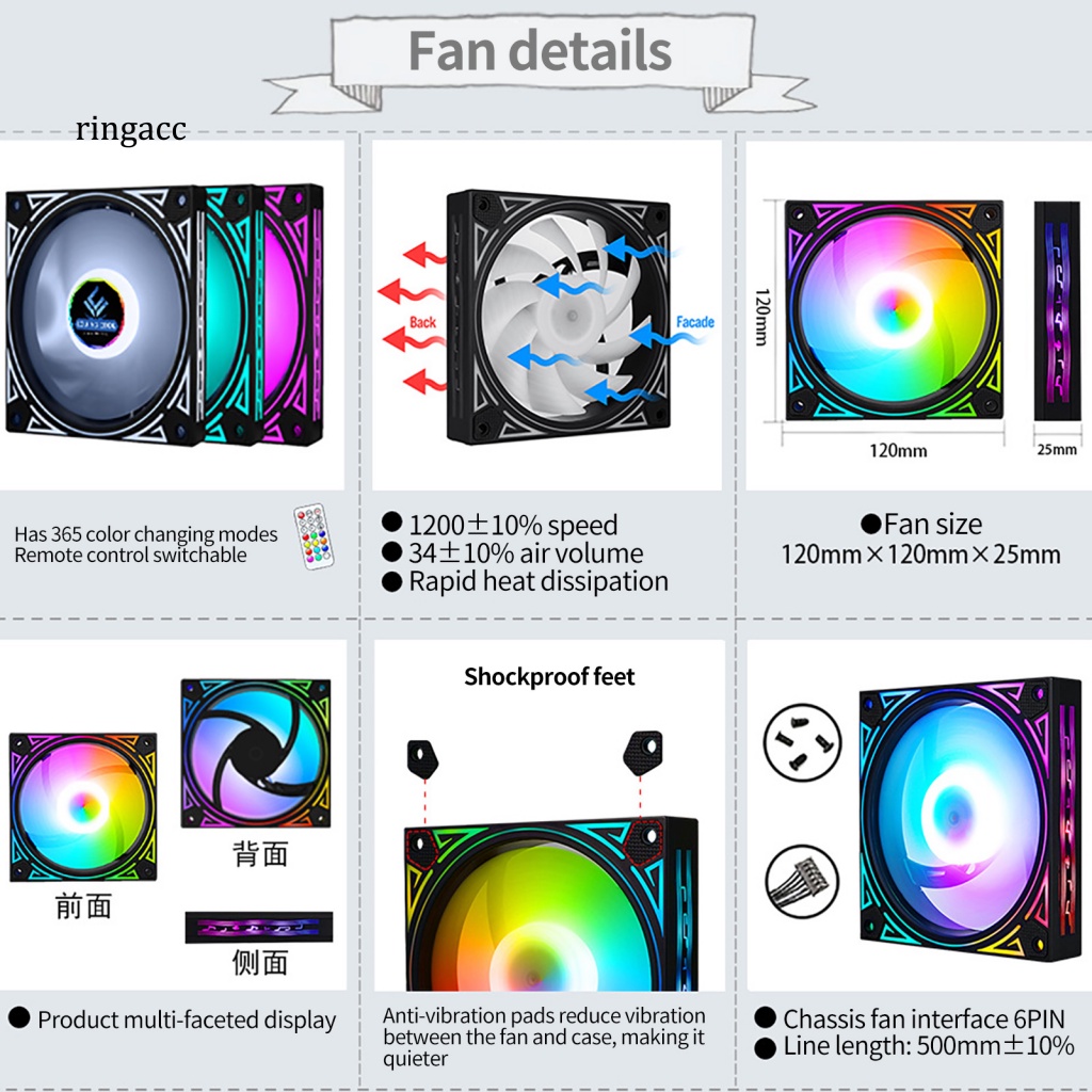 Quạt Tản Nhiệt 12cm Màu RGB Ánh Sáng Cao Tiện Dụng Cho Máy Tính / Văn Phòng