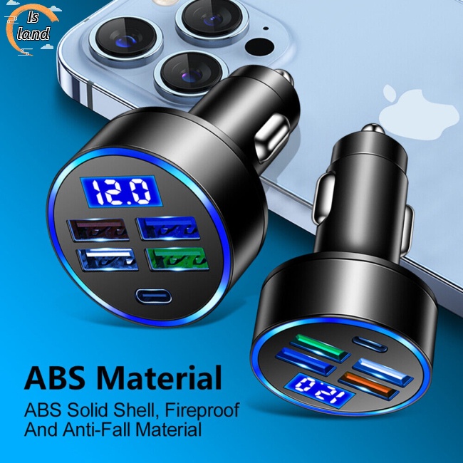 Bộ Sạc Nhanh 4 Cổng Usb Type-c Màn Hình Led Kỹ Thuật Số Hiển Thị Điện Áp 5 Trong 1 Chuyên Dụng Cho Xe Hơi