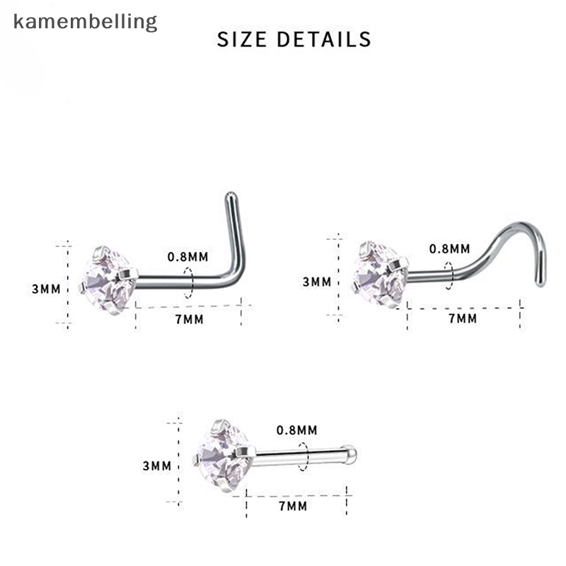 Set 3 Khuyên Mũi Thép Không Gỉ Đính Đá Thời Trang Cho Nữ