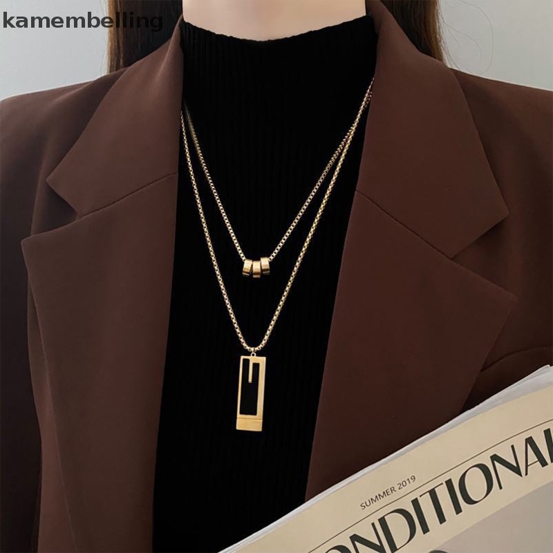 Vòng cổ Hai Lớp Mặt Vuông Bằng Hợp Kim Màu Vàng Thời Trang Dành Cho Nữ