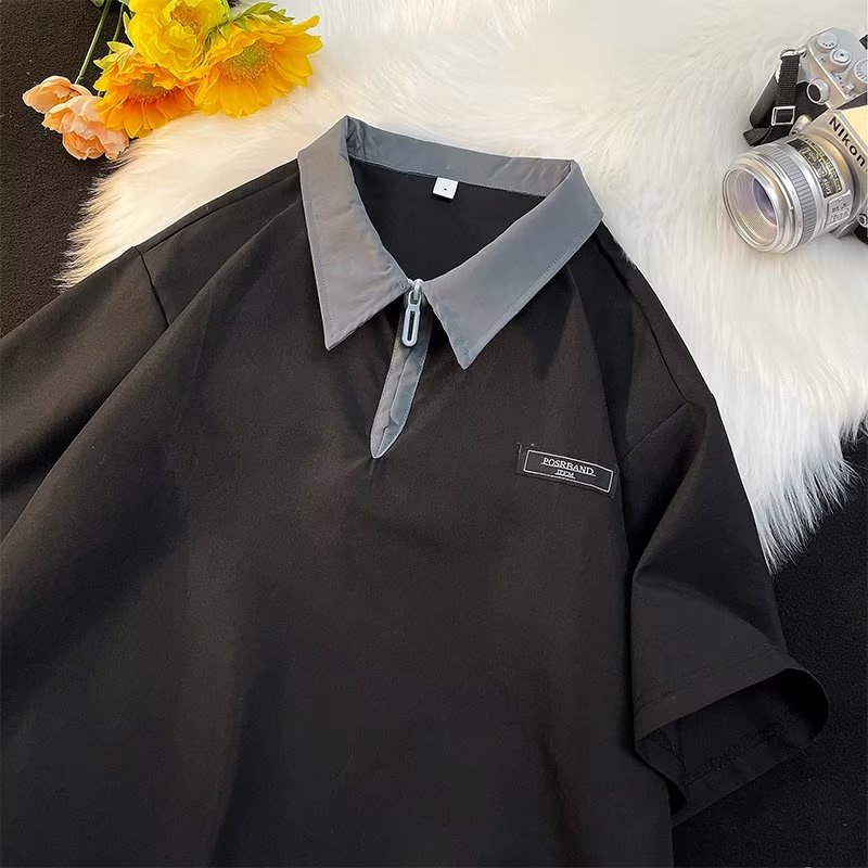 Áo Thun polo Ngắn Tay Cao Cấp Màu Sắc Tương Phản Có Khóa Kéo Thời Trang Mùa Hè Dành Cho Nam