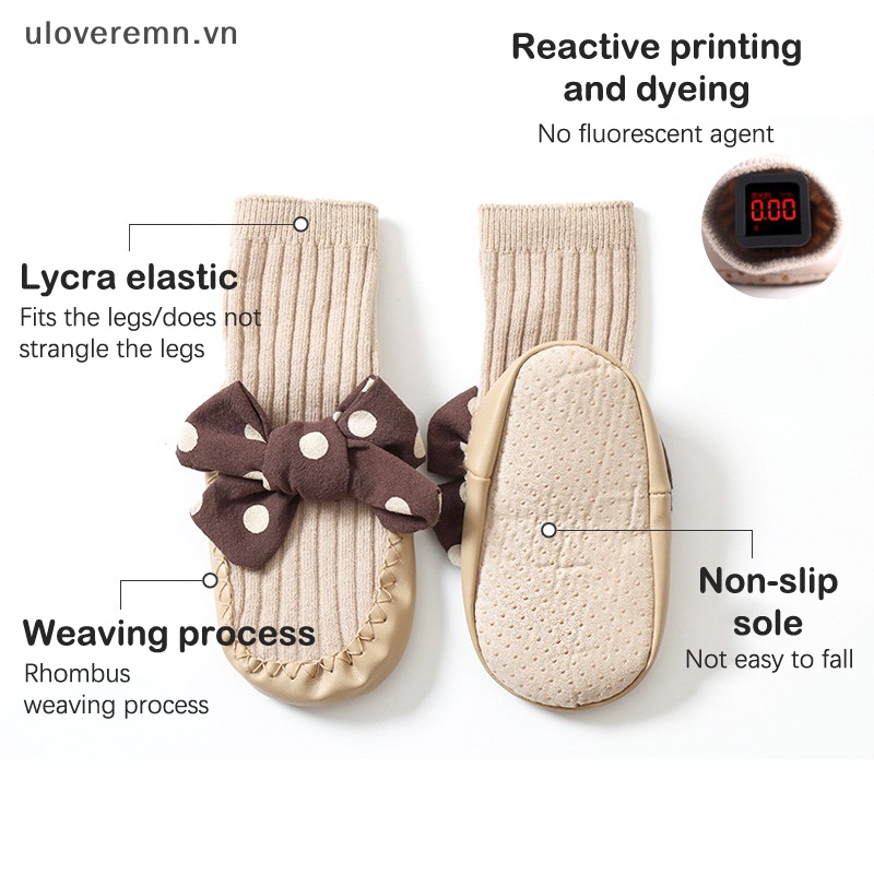Vớ Da Chống Trượt Đính Nơ Họa Tiết Chấm Bi Xinh Xắn Cho Bé Gái