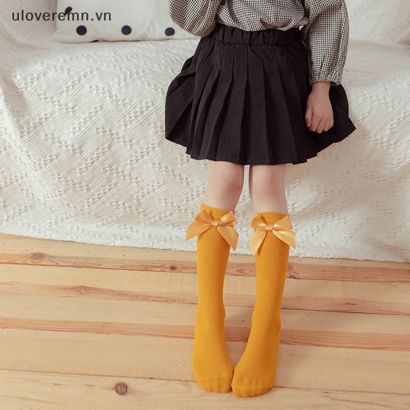 1 Đôi Tất Cotton Mềm Cao Đến Đầu Gối Chống Muỗi Thoáng Khí Đính Nơ