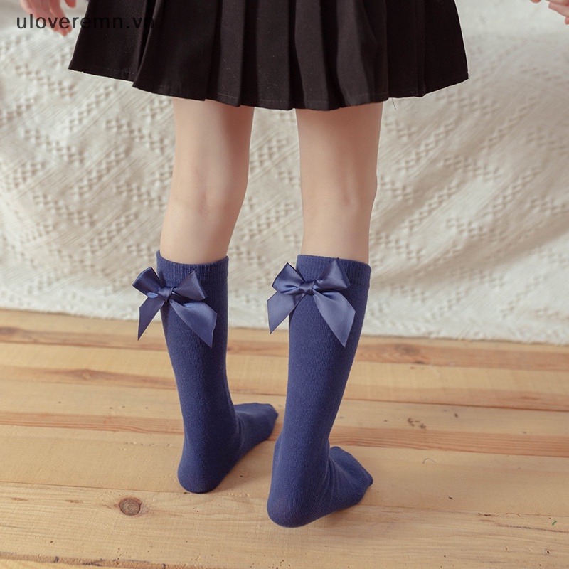 1 Đôi Tất Cotton Mềm Cao Đến Đầu Gối Chống Muỗi Thoáng Khí Đính Nơ