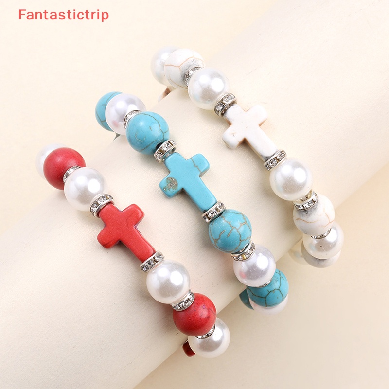 [Fantastictrip] Vòng Tay Co Giãn Đính Ngọc Lam Và Thánh Giá Phong Cách Punk Mới Cho Nam