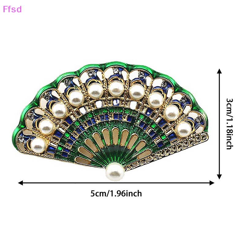 {Ffsd} Trâm Cài Áo Hình Quạt Tráng Men Khô Đính Kim Cương Ngọc Trai Cổ Điển Thời Trang * Hàng Bán Chạy
