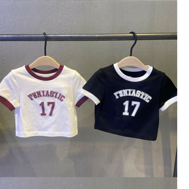 Áo Thun Cotton Tay Ngắn Cổ Tròn In Chữ Phong Cách Hàn Quốc Thời Trang Mùa Hè 2023 Cho Bé Gái