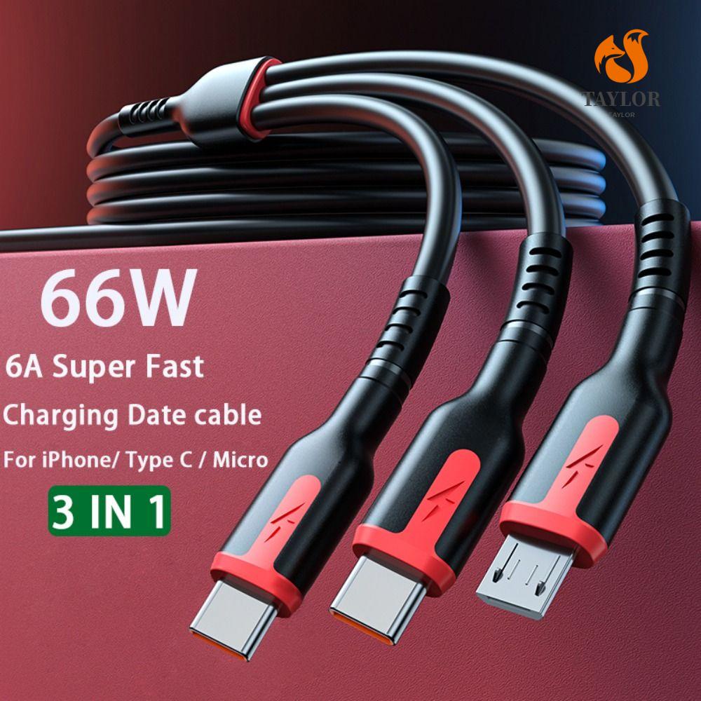 Dây Cáp Sạc Nhanh 3 Trong 1 TAYLOR1 66W 6A Type-C Micro Usb 3 Trong 1 Tiện Dụng