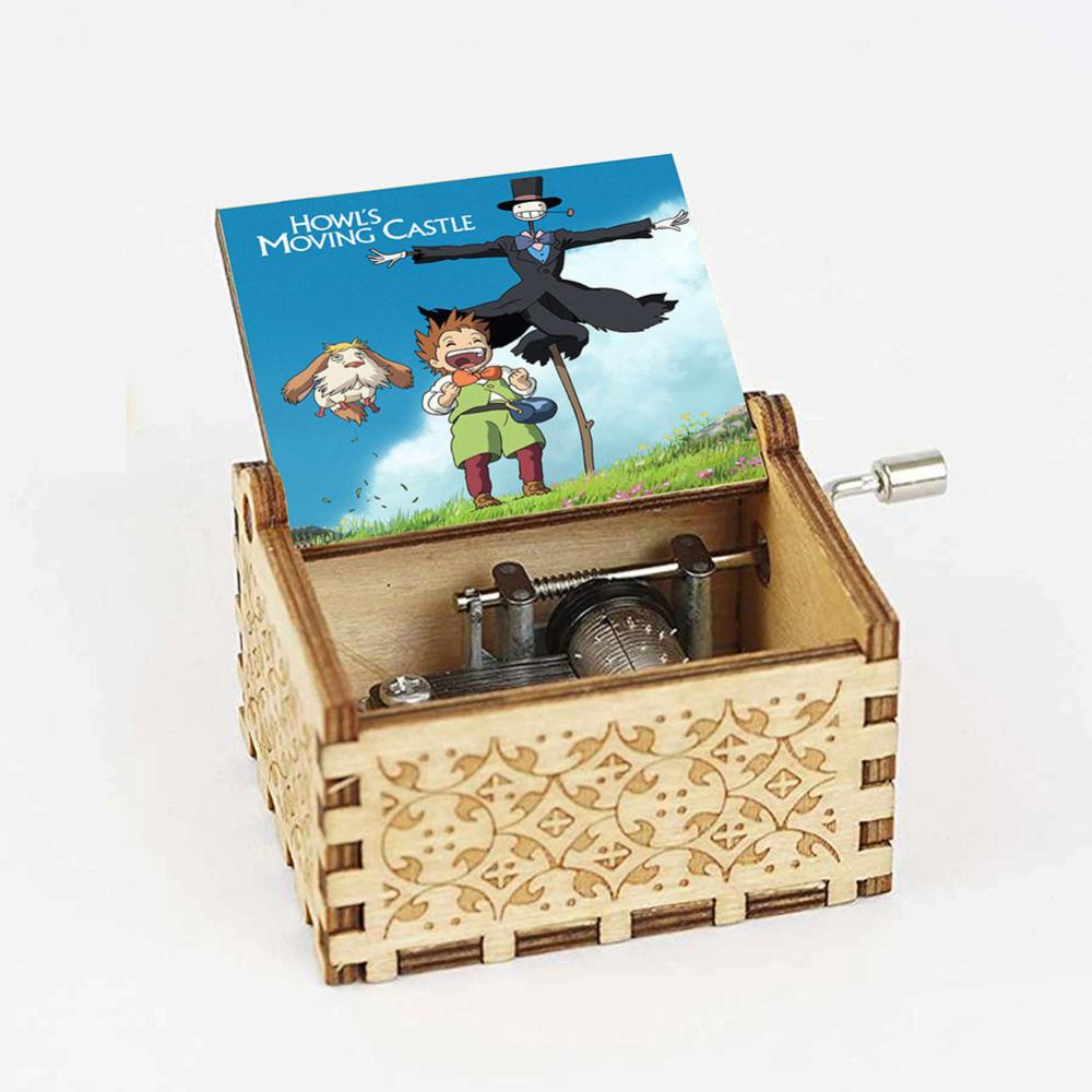 Hộp Nhạc Bằng Gỗ Màu Đen In Hình Anime Howl 'S Moving Castle Vui Nhộn Cho Người Hâm Mộ I6X7