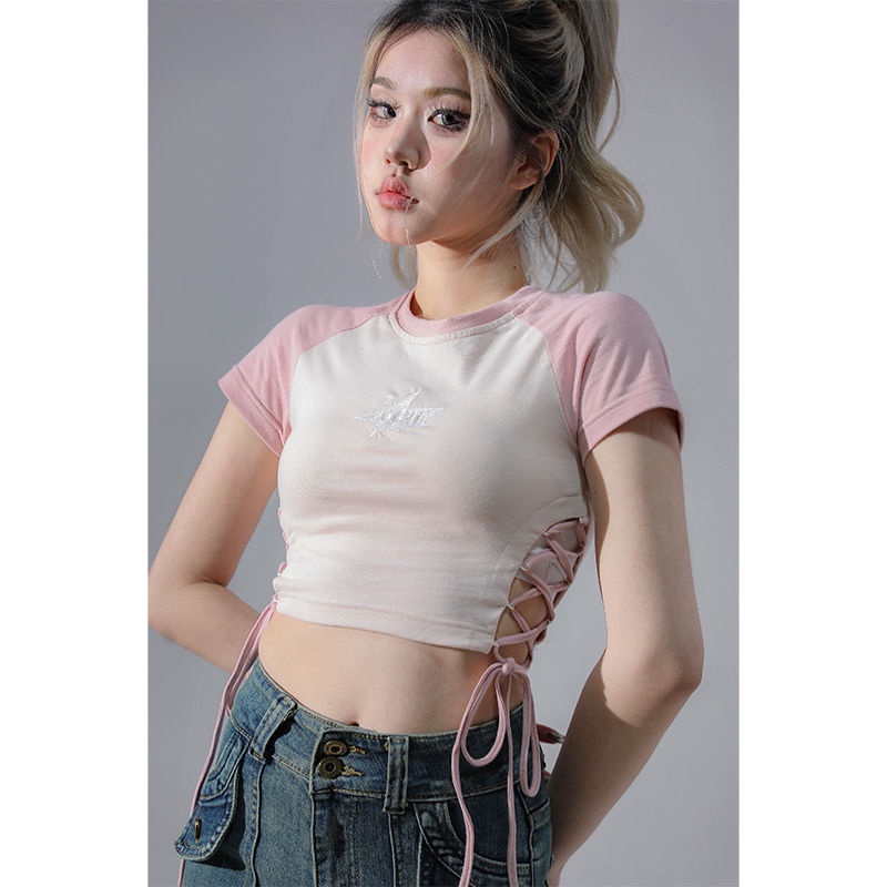 COZOK Áo Thun Tay Ngắn Dáng Ôm Phối Màu Thời Trang Quyến Rũ Cho Nữ