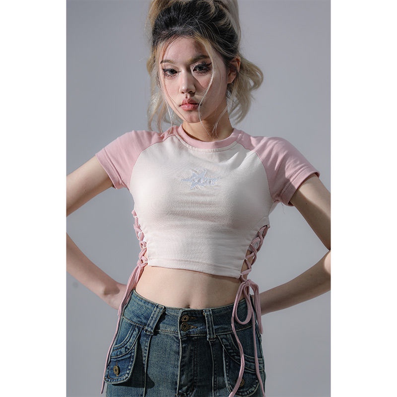 COZOK Áo Thun Tay Ngắn Dáng Ôm Phối Màu Thời Trang Quyến Rũ Cho Nữ