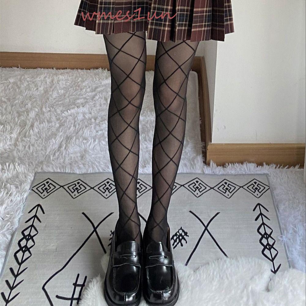 Quần Tất Lưới Kẻ Sọc WMES15H Thời Trang Nhật Bản Dành Cho Nữ Y2k