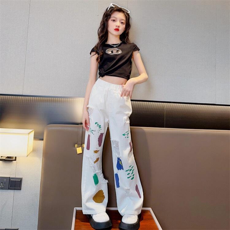 Set Áo Thun Ngắn Tay Và Quần Dài In Hoa Thời Trang Mùa Hè Mới Cho Bé Gái