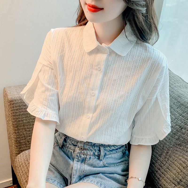 Áo Sơ Mi Cotton Trắng Tay Ngắn Dáng Rộng Thời Trang Mùa Hè 2023 Mới Cho Nữ